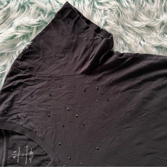 Luxury V Neck, Armani Exchange, Black T-shirt With Black Glitter Accents. - Picture 7 of 7